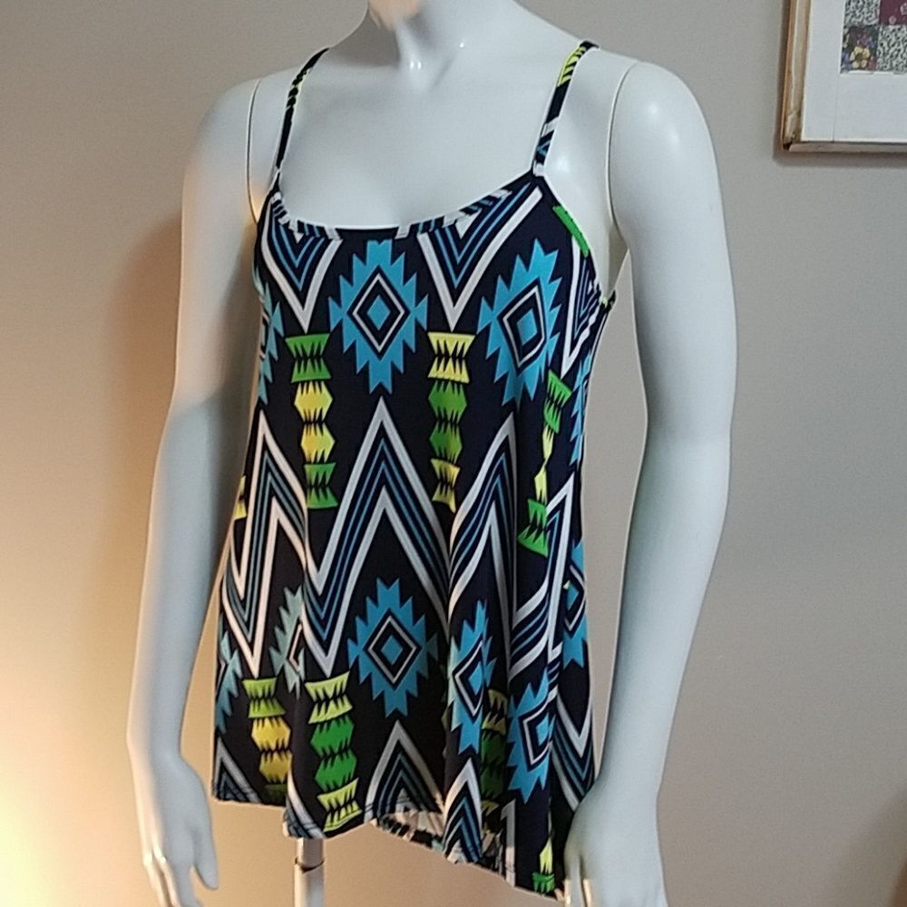 Luxe Blue, White, Green, & Yellow Tank Top (Small)
